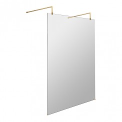 Hudson Reed Wetroom Shower Screen with Brushed Brass Support Arms & Feet 1400mm W x 1950mm H x 8mm Glass - BBPAF14-CO-1