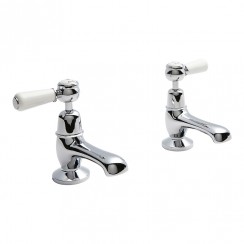 Old London by Hudson Reed Topaz Chrome Lever Basin Taps with Dome Collar - White Indices & Levers - BC301DL CO-1