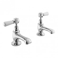 Old London by Hudson Reed Topaz Chrome Lever Basin Taps with Hexagonal Collar - White Indices & Levers - BC301HL CO-1