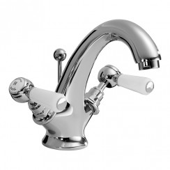 Old London by Hudson Reed Topaz Chrome Lever Mono Basin Mixer Tap with Hexagonal Collar - White Indices & Levers - BC305HL CO-1