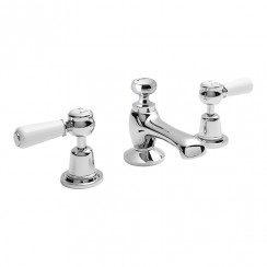 Old London by Hudson Reed Topaz Chrome Lever 3-Hole Basin Mixer Tap with Dome Collar - White Indices & Levers - BC307DL CO-1