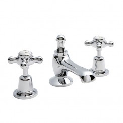 Hudson Reed Topaz White Crosshead 3 Hole Basin Mixer Tap - Dome Collar