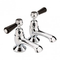 Old London by Hudson Reed Topaz Chrome Lever Bath Taps with Dome Collar - Black Indices & Levers