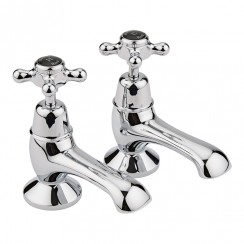 Old London by Hudson Reed Topaz Chrome Crosshead Bath Taps with Dome Collar - Black Indices