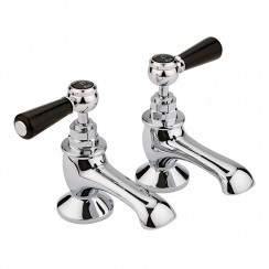 Old London by Hudson Reed Topaz Chrome Lever Bath Taps with Hexagonal Collar - Black Indices & Levers