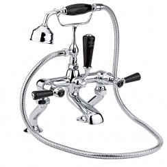Topaz Black Lever Deck Mounted Bath Shower Mixer - Dome Collar