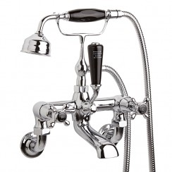 Topaz Black Crosshead Deck Mounted Bath Shower Mixer Tap - Dome Collar