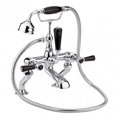 Old London by Hudson Reed Topaz Chrome Lever Deck Mounted Bath Shower Mixer Tap with Hexagonal Collar - Black Indices & Levers