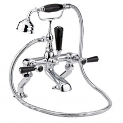 Topaz Black Lever Deck Mounted Bath Shower Mixer Tap - Hex Collar