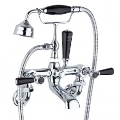 Topaz Black Lever Wall Mounted Bath Shower Mixer Tap - Hex Collar