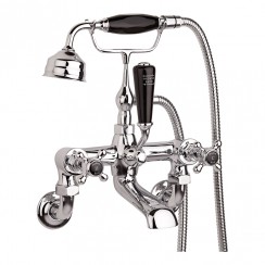 Old London by Hudson Reed Topaz Chrome Crosshead Wall Mounted Bath Shower Mixer Tap with Hexagonal Collar - Black Indices