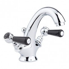 Old London by Hudson Reed Topaz Chrome Lever Mono Basin Mixer Tap with Hexagonal Collar - Black Indices & Levers - BC405HL CO-1