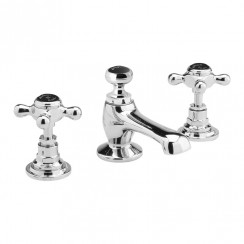 Old London by Hudson Reed Topaz Chrome Crosshead 3-Hole Basin Mixer Tap with Hexagonal Collar - Black Indices