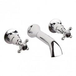Old London by Hudson Reed Topaz Chrome Crosshead Wall Mounted Bath Spout & Stop Taps with Dome Collar - Black Indices