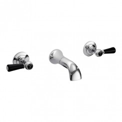 Old London by Hudson Reed Topaz Chrome Lever 3-Hole Wall Mounted Basin Mixer Tap with Dome Collar - Black Indices & Levers - BC417DL CO-1