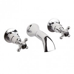 Old London by Hudson Reed Topaz Chrome Crosshead 3-Hole Wall Mounted Basin Mixer Tap - Black Indices - BC417DX CO-1
