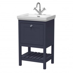 Bexley 500mm Indigo Blue Floor Standing 1 Drawer Vanity Unit with Classic Basin 1 Tap Hole Old London by Hudson Reed - BEX323A from bathroom-house.co.uk