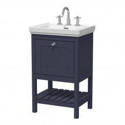 Bexley 500mm Indigo Blue Floor Standing 1 Drawer Vanity Unit with Classic Basin 3 Tap Hole Old London by Hudson Reed - BEX323B from bathroom-house.co.uk