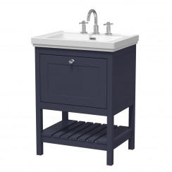 Bexley 600mm Indigo Blue Floor Standing 1 Drawer Vanity Unit with Classic Basin 3 Tap Hole Old London by Hudson Reed - BEX325B from bathroom-house.co.uk