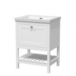 Bexley 600mm Pure White Floor Standing 1 Drawer Vanity Unit with Contemporary Basin 0 Tap Hole - Old London by Hudson Reed