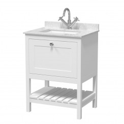 Old London by Hudson Reed Bexley 600mm Floor Standing Vanity Unit with Single Bowl Marble Top Basin - 1TH - Pure White BEX125WS1-CO-1