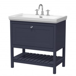 Old London by Hudson Reed Bexley 800mm Floor Standing Vanity Unit with Classic Basin - 3TH - Indigo Blue BEX327B-CO-1