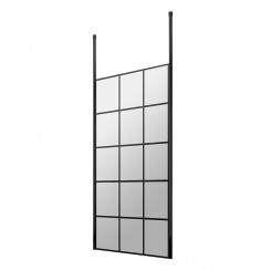 Hudson Reed 800mm Freestanding Black Framed Wetroom Screen With Ceiling Posts