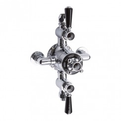 Old London by Hudson Reed Topaz Chrome Traditional Triple Exposed Thermostatic Shower Valve with Diverter - 2 Outlet - Black Indices & Lever BTSVT102-CO-1