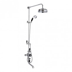 Old London by Hudson Reed Topaz Chrome Traditional Rigid Riser Shower Kit with Triple Exposed Thermostatic Shower Valve & Bath Filler Spout - Black Indices & Lever BTSVT103-CO-1