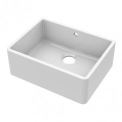 Nuie Fireclay Kitchen Butler Single Bowl Sink with Overflow 595mm W x 450mm D x 220mm H - White - BU10124-CO-1