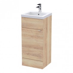 Hudson Reed Fusion 400mm Floorstanding 1-Door Vanity Unit & Basin 1TH - Bleached Oak - CBI3023-CO-1