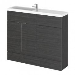 Hudson Reed Fusion 1000mm Floorstanding Combination Vanity Unit, WC Unit & Polymarble Basin - Slimline - Hacienda Black Woodgrain - CBI642-CO-1