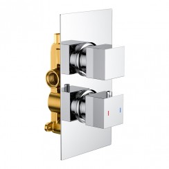 Chrome Modern Square Concealed Thermostatic Shower Mixer Valve Dual Control - 1 Outlet - CV2C-1WAY