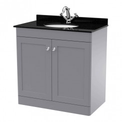 Nuie Classique 800mm Floor Standing 2-Door Vanity Unit & Black Marble Top Basin 1TH - Satin Grey CLC226BR1-CO-1