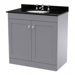 Nuie Classique 800mm Floor Standing 2-Door Vanity Unit & Black Marble Top Basin 3TH - Satin Grey CLC226BR3-CO-1