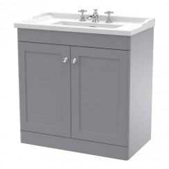 Nuie Classique 800mm Floor Standing 2-Door Vanity Unit & Traditional Basin 3TH - Satin Grey CLC226G-CO-1