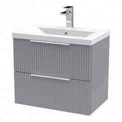 Hudson Reed Fluted 600mm Wall Hung 2-Drawer Vanity Unit & Mid-Edge Basin 1TH - Satin Grey - DFF293A-CO-1