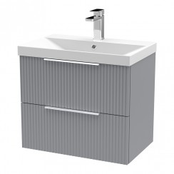 Hudson Reed Fluted 600mm Wall Hung 2-Drawer Vanity Unit & Thin-Edge Basin 1TH - Satin Grey - DFF293D-CO-1
