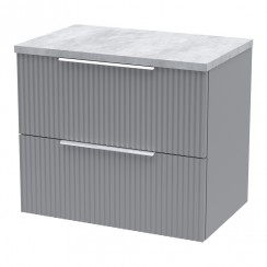 Hudson Reed Fluted 600mm Wall Hung 2-Drawer Vanity Unit & Bellato Grey Worktop - Satin Grey - DFF293LBG-CO-1