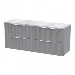 Hudson Reed Fluted 1200mm Wall Hung 4-Drawer Vanity Unit & Bellato Grey Worktop - Satin Grey - DFF293LBG2-CO-1