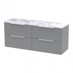 Hudson Reed Fluted 1200mm Wall Hung 4-Drawer Vanity Unit & Matt Carrera Marble Laminate Worktop - Satin Grey - DFF293LCM2-CO-1