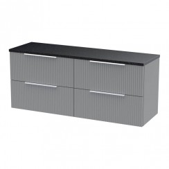 Hudson Reed Fluted 1200mm Wall Hung 4-Drawer Vanity Unit & Sparkling Black Worktop - Satin Grey - DFF293LSB2-CO-1
