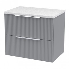 Hudson Reed Fluted 600mm Wall Hung 2-Drawer Vanity Unit & Sparkling White Worktop - Satin Grey - DFF293LSW-CO-1