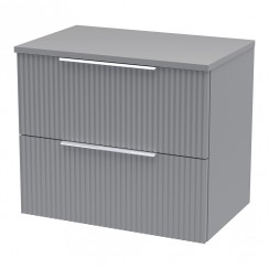 Hudson Reed Fluted 600mm Wall Hung 2-Drawer Vanity Unit & Matching Worktop - Satin Grey - DFF293W-CO-1