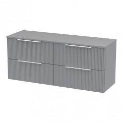 Hudson Reed Fluted 1200mm Wall Hung 4-Drawer Vanity Unit & Matching Worktop - Satin Grey - DFF293W2-CO-1
