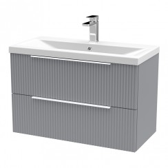 Hudson Reed Fluted 800mm Wall Hung 2-Drawer Vanity Unit & Mid-Edge Basin 1TH - Satin Grey - DFF295A-CO-1