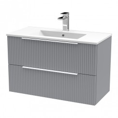 Hudson Reed Fluted 800mm Wall Hung 2-Drawer Vanity Unit & Minimalist Basin 1TH - Satin Grey - DFF295B-CO-1