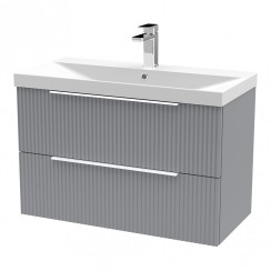Hudson Reed Fluted 800mm Wall Hung 2-Drawer Vanity Unit & Thin-Edge Basin 1TH - Satin Grey - DFF295D-CO-1