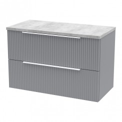 Hudson Reed Fluted 800mm Wall Hung 2-Drawer Vanity Unit & Bellato Grey Worktop - Satin Grey - DFF295LBG-CO-1