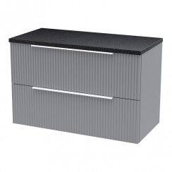 Hudson Reed Fluted 800mm Wall Hung 2-Drawer Vanity Unit & Sparkling Black Worktop - Satin Grey - DFF295LSB-CO-1